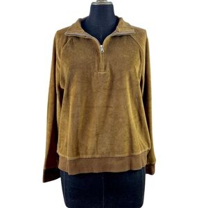 Madewell MWL Top Long Sleeve Pullover Velour Half Zip Olive Green Size Medium